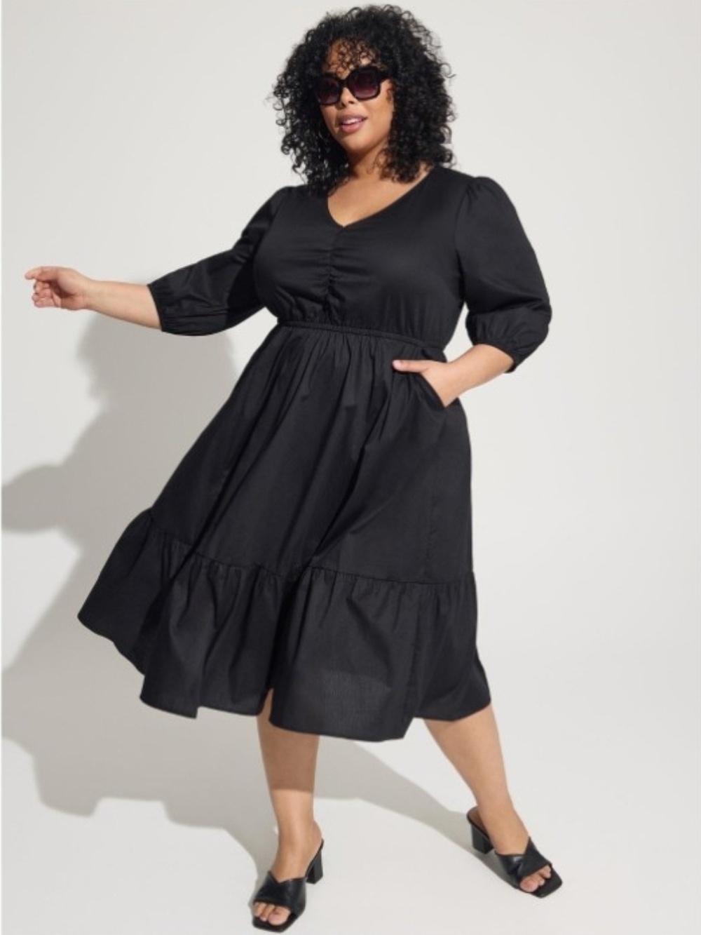 torrid Black Puff-Sleeve Tiered Midi Dress With POCKETS!
